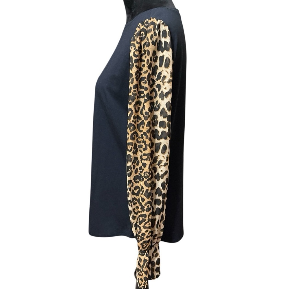 BELLE BY KIM GRAVEL CHIC SHEER LEOPARD PRINT SLEEVES TOP SZ SM EUC - Picture 4 of 11